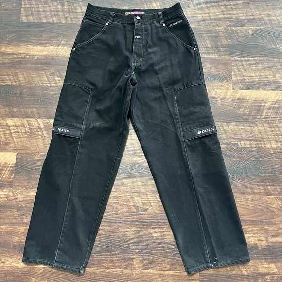 Vintage Boss by IG spellout black wide leg skater baggy jeans 36 actual 34x31 - Picture 1 of 16